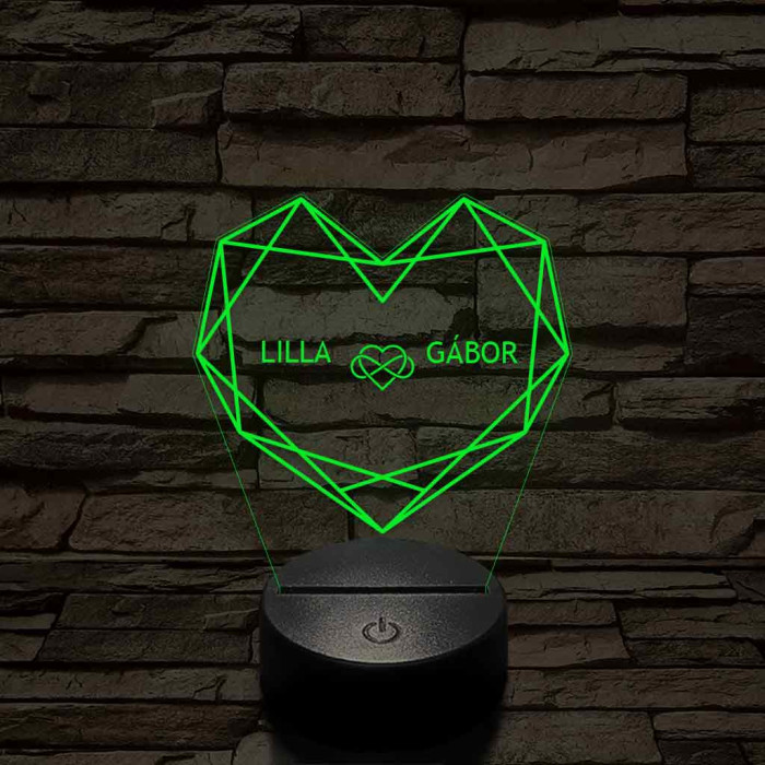 Személyre szabott Geometrikus szerelem - 7 színű, színváltós 3D LED lámpa