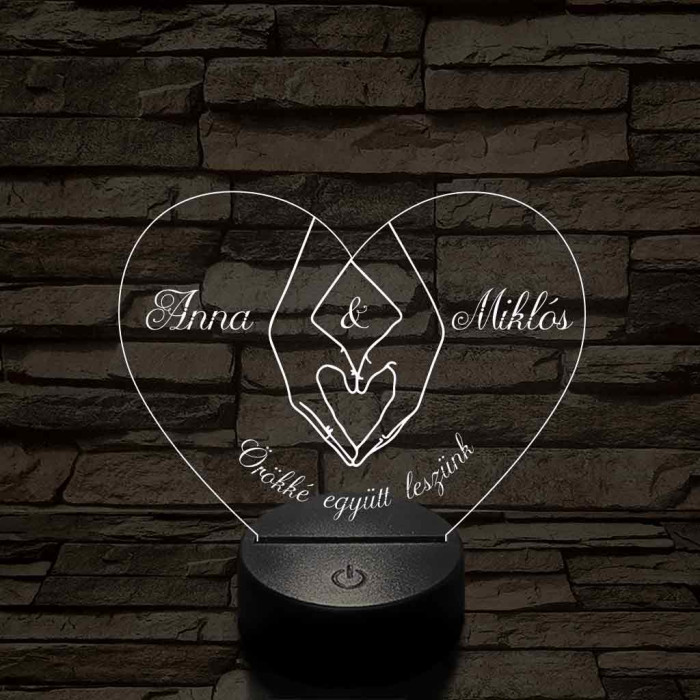 Egyedi személyre szabott szívkezek - 7 színű, színváltós 3D LED lámpa