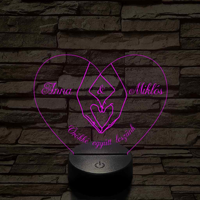 Egyedi személyre szabott szívkezek - 7 színű, színváltós 3D LED lámpa