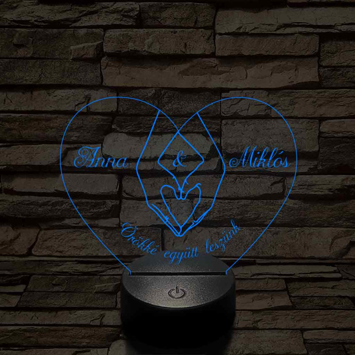 Egyedi személyre szabott szívkezek - 7 színű, színváltós 3D LED lámpa