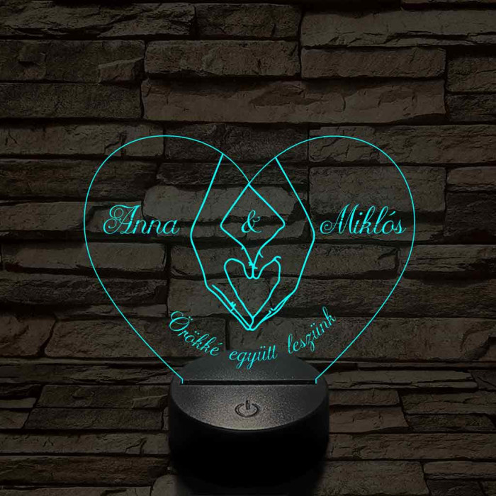 Egyedi személyre szabott szívkezek - 7 színű, színváltós 3D LED lámpa