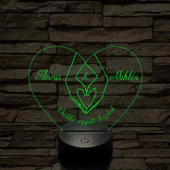 Egyedi személyre szabott szívkezek - 7 színű, színváltós 3D LED lámpa