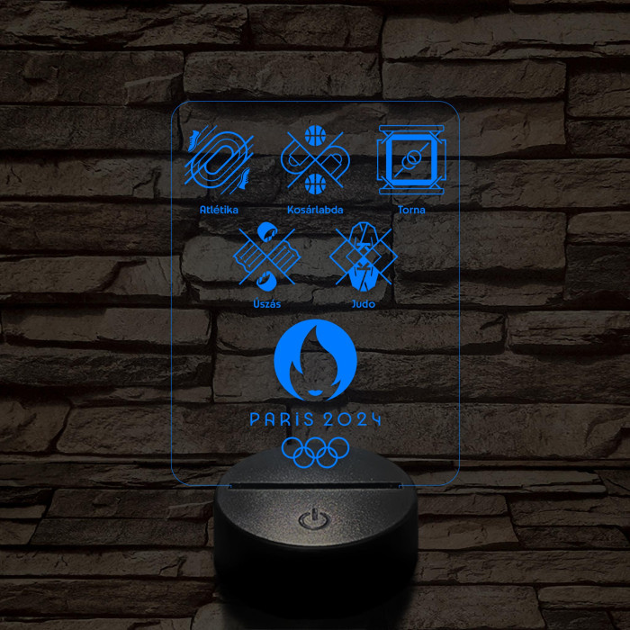 Olimpia 2024 öt sportág piktogramjával 7 színű 3D led lámpa