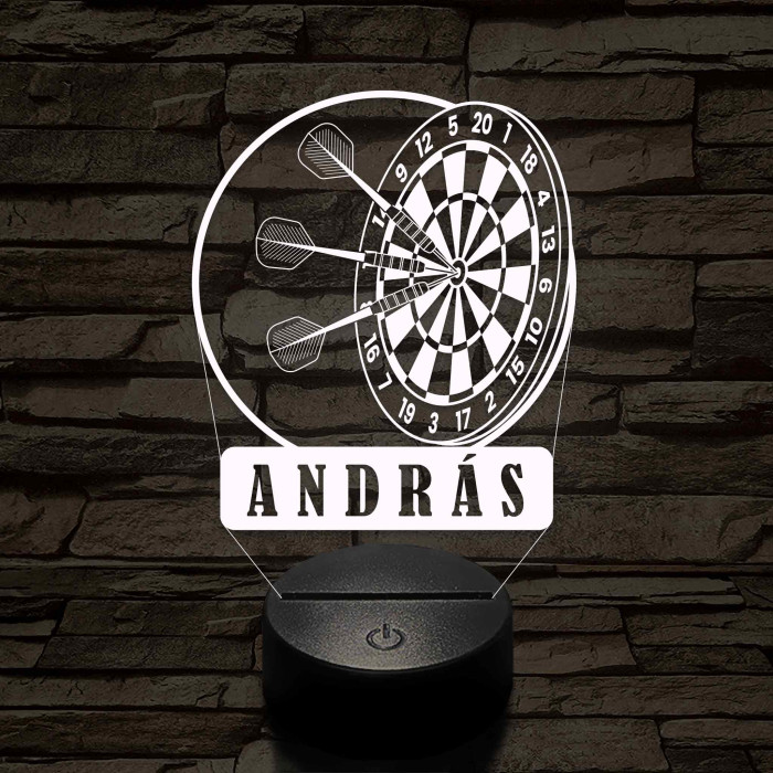 Személyre szabott műanyag talpas Darts Célpont 3D illúzió led lámpa – Választható Gravírozott Névvel
