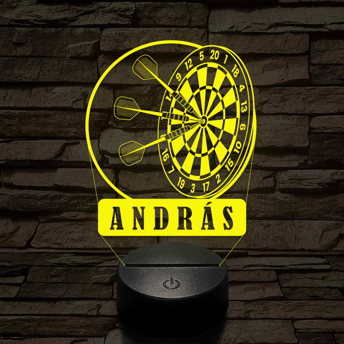 Személyre szabott műanyag talpas Darts Célpont 3D illúzió led lámpa – Választható Gravírozott Névvel