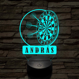 Személyre szabott műanyag talpas Darts Célpont 3D illúzió led lámpa – Választható Gravírozott Névvel
