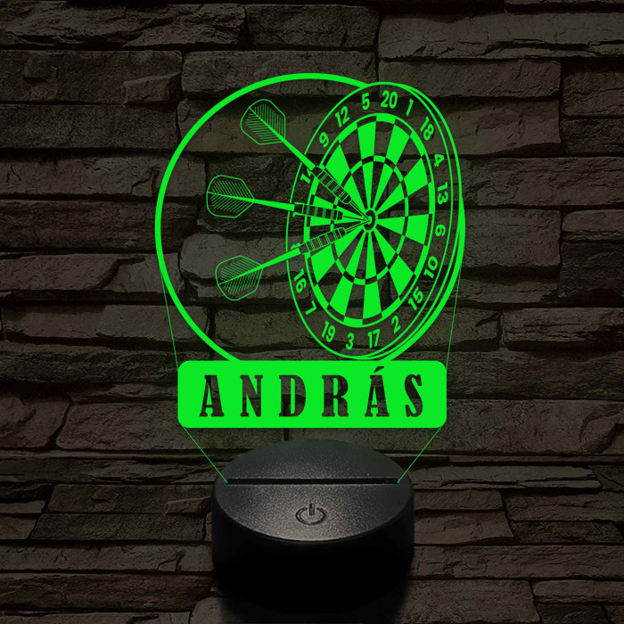 Személyre szabott műanyag talpas Darts Célpont 3D illúzió led lámpa – Választható Gravírozott Névvel