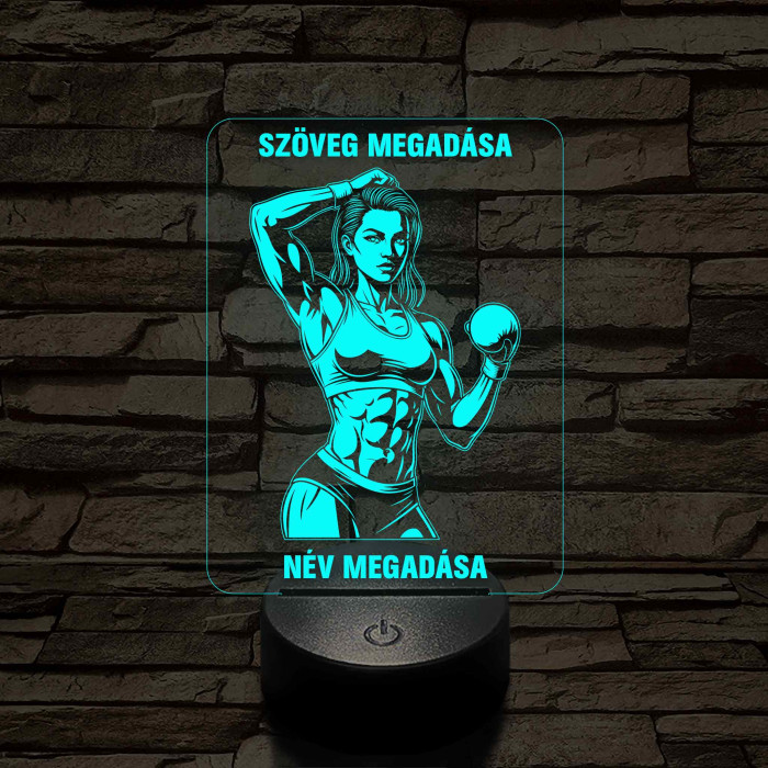 Boxkesztyűs Harcos Csaj – 7 színű, színváltós 3D LED lámpa