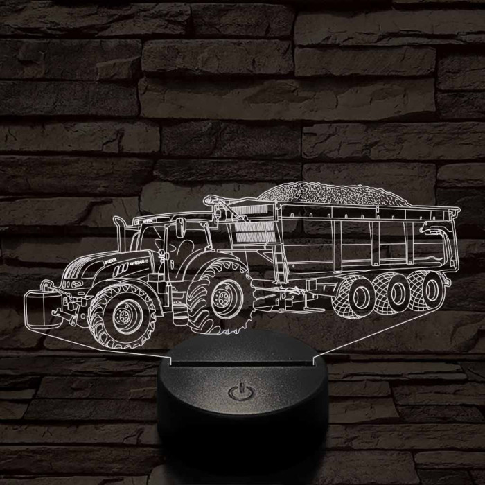 Traktor utánfutóval 7 színű 3D led lámpa
