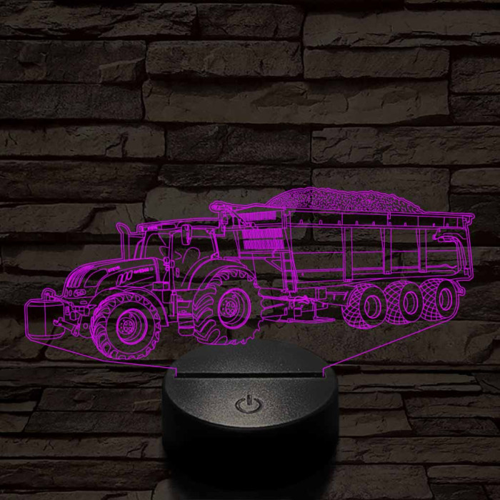 Traktor utánfutóval 7 színű 3D led lámpa