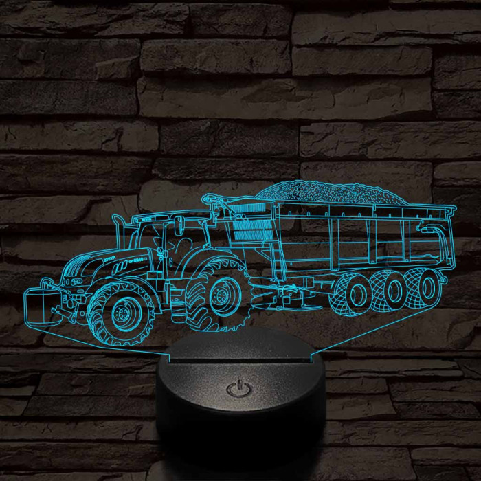 Traktor utánfutóval 7 színű 3D led lámpa