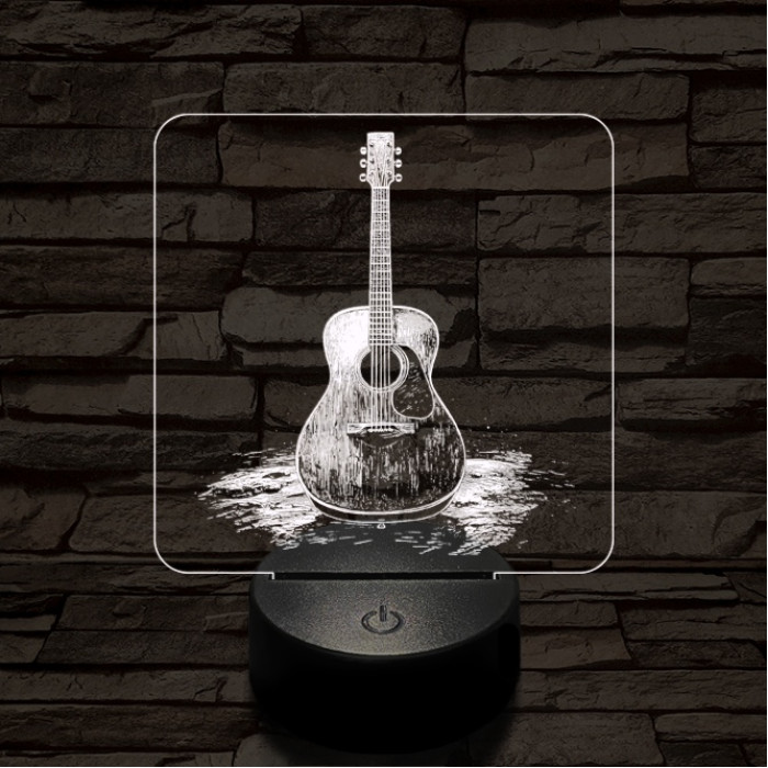 Akusztikus gitár 7 színű valósághű 3D led lámpa