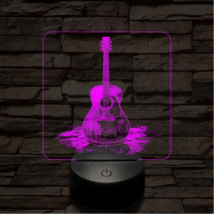 Akusztikus gitár 7 színű valósághű 3D led lámpa