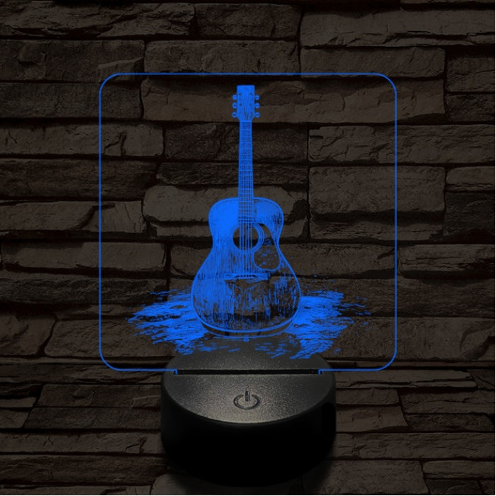 Akusztikus gitár 7 színű valósághű 3D led lámpa