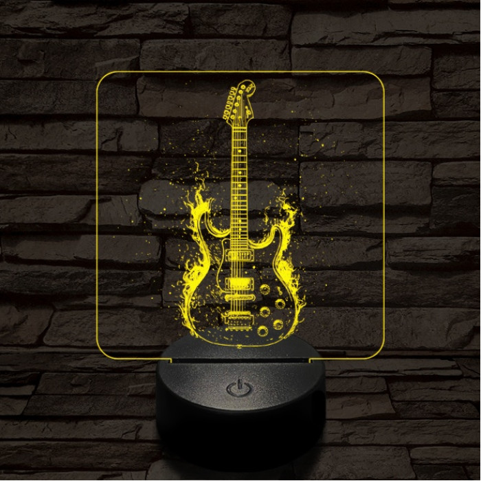 Lángoló gitár 7 színű valósághű 3D led lámpa