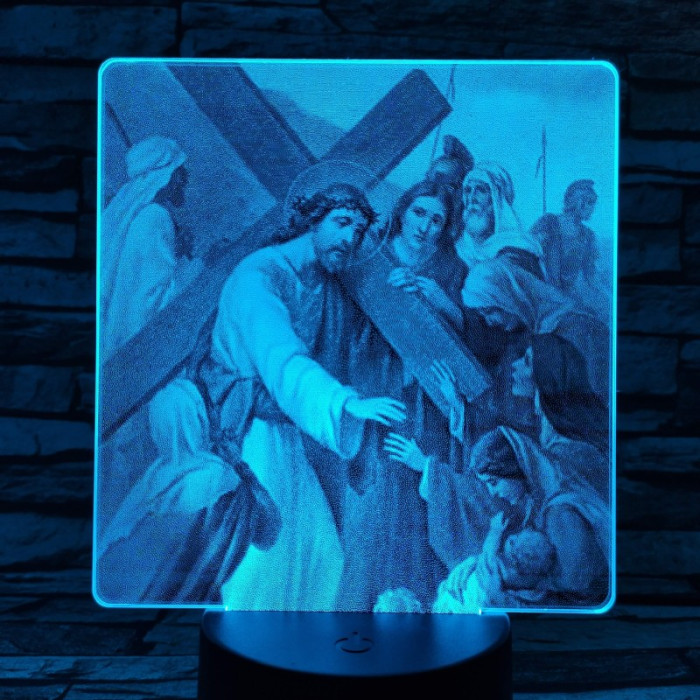 Jézus keresztútja 7 színű valósághű 3D led lámpa