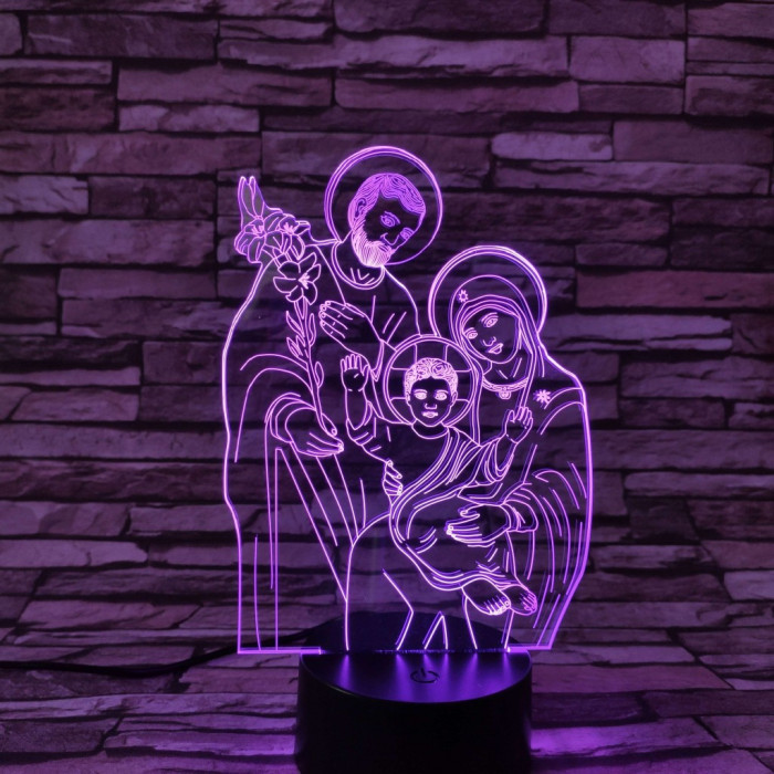 Jézus, Mária, Szent József 7 színű 3D led lámpa