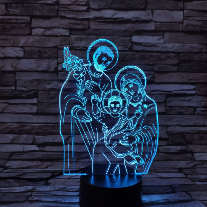 Jézus, Mária, Szent József 7 színű 3D led lámpa