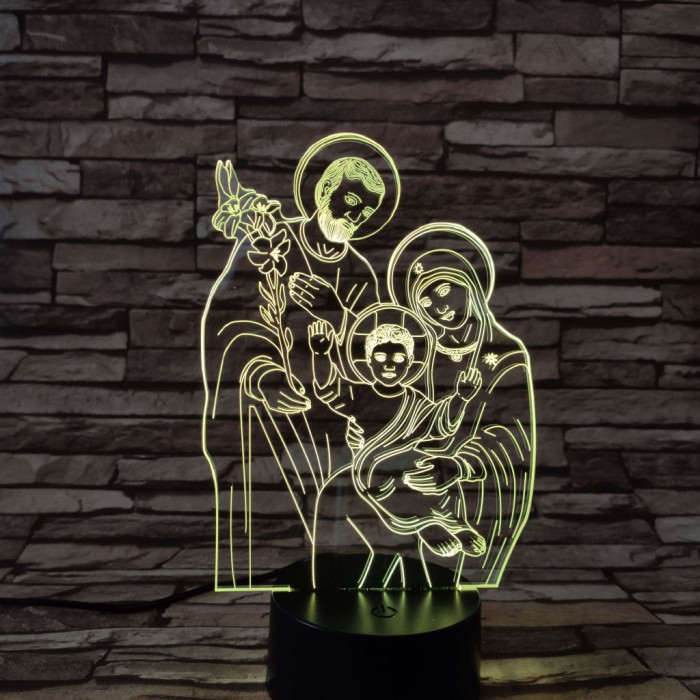 Jézus, Mária, Szent József 7 színű 3D led lámpa