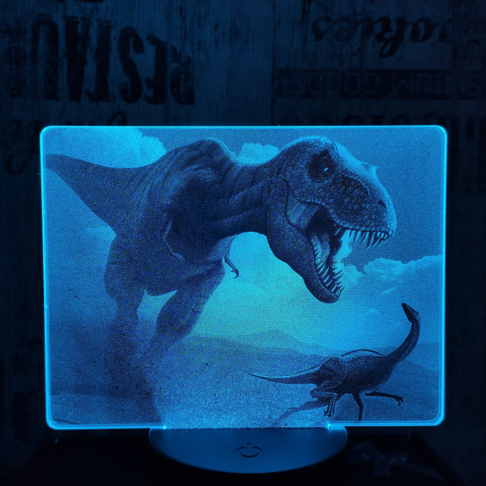 T rex vadászik 7 színű valósághű 3D led lámpa