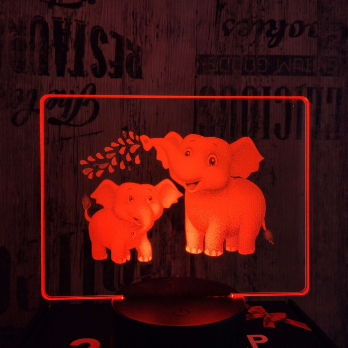 Elefánt anya és bébi 7 színű valósághű 3D led lámpa