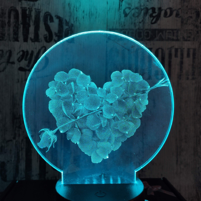Szív rózsái 7 színű valósághű 3D led lámpa
