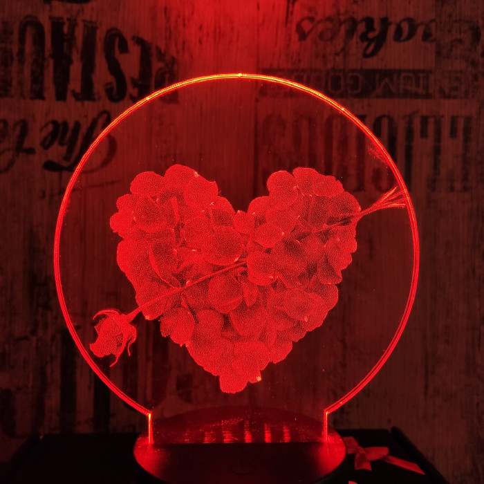 Szív rózsái 7 színű valósághű 3D led lámpa