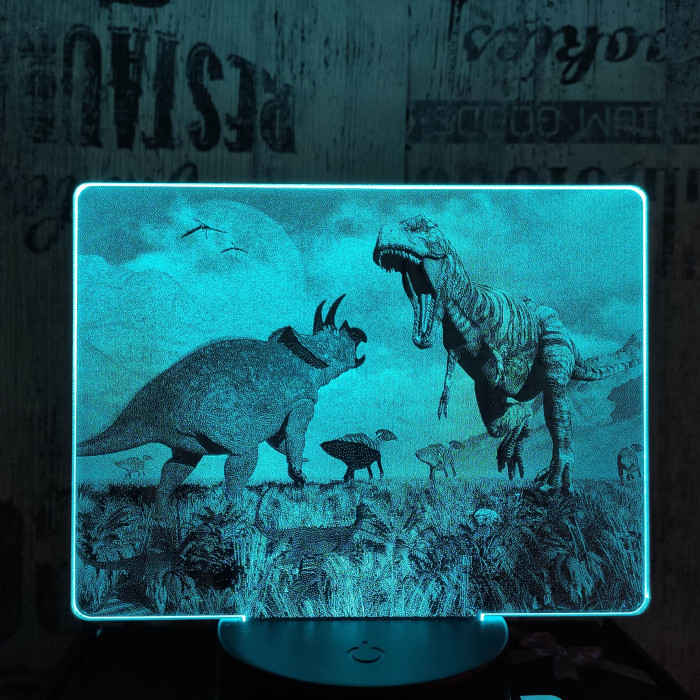 T rex és Triceratops 7 színű valósághű 3D led lámpa