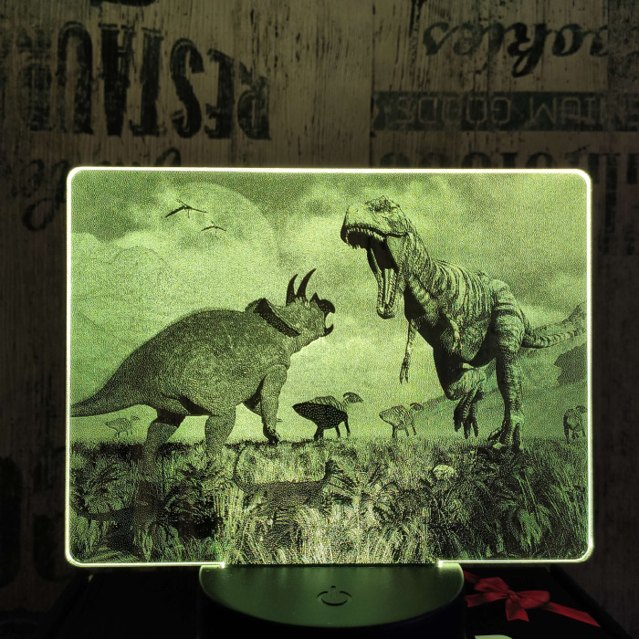 T rex és Triceratops 7 színű valósághű 3D led lámpa