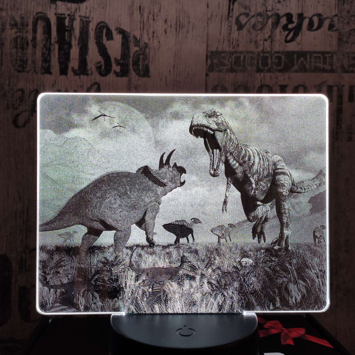 T rex és Triceratops 7 színű valósághű 3D led lámpa