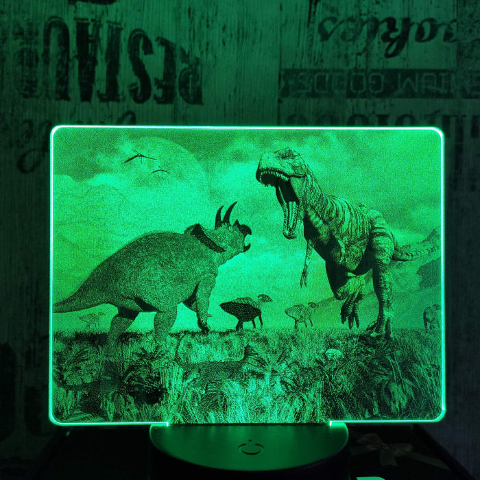T rex és Triceratops 7 színű valósághű 3D led lámpa