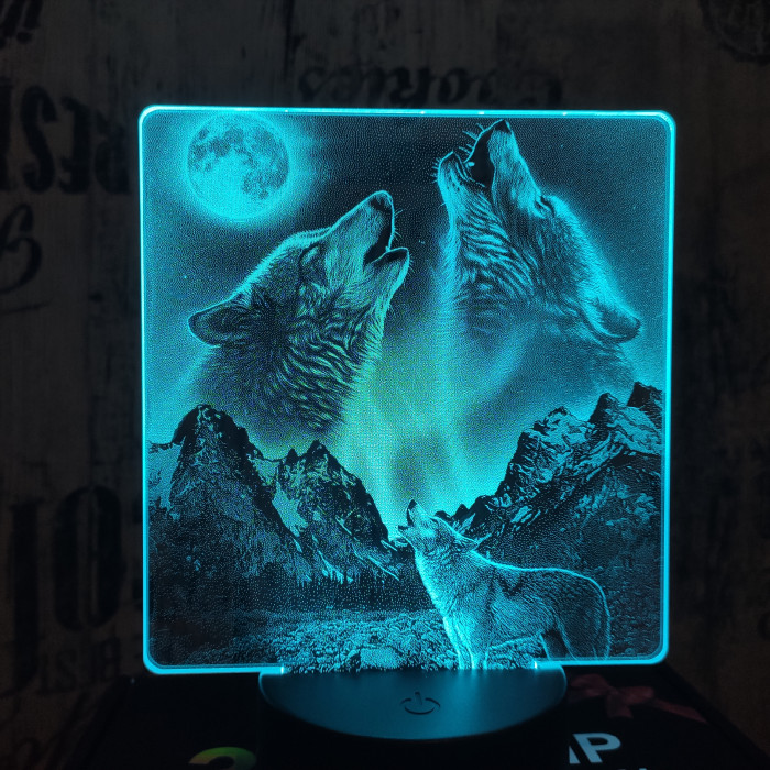 Vonyító farkasok 7 színű valósághű 3D led lámpa