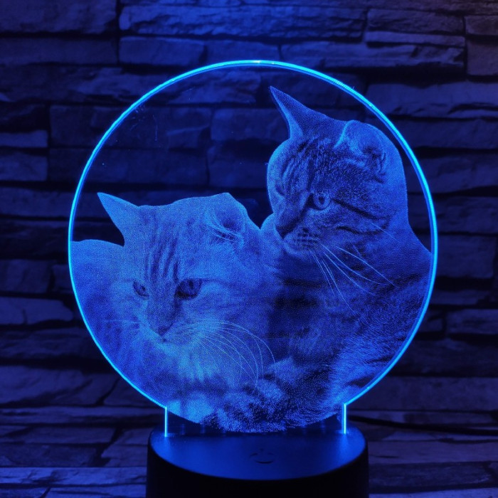 Két cica 7 színű valósághű 3D led lámpa