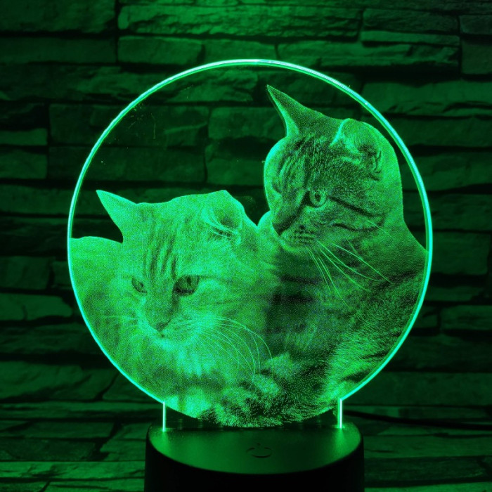 Két cica 7 színű valósághű 3D led lámpa