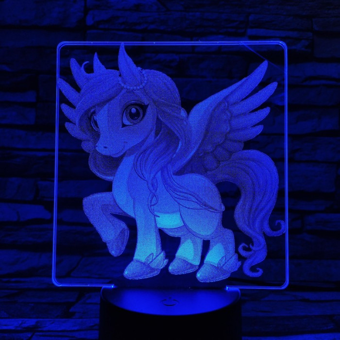Kicsi pegazus 7 színű valósághű 3D led lámpa