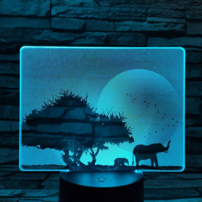 Elefántok a Szaharában 7 színű valósághű 3D led lámpa