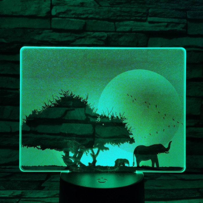 Elefántok a Szaharában 7 színű valósághű 3D led lámpa