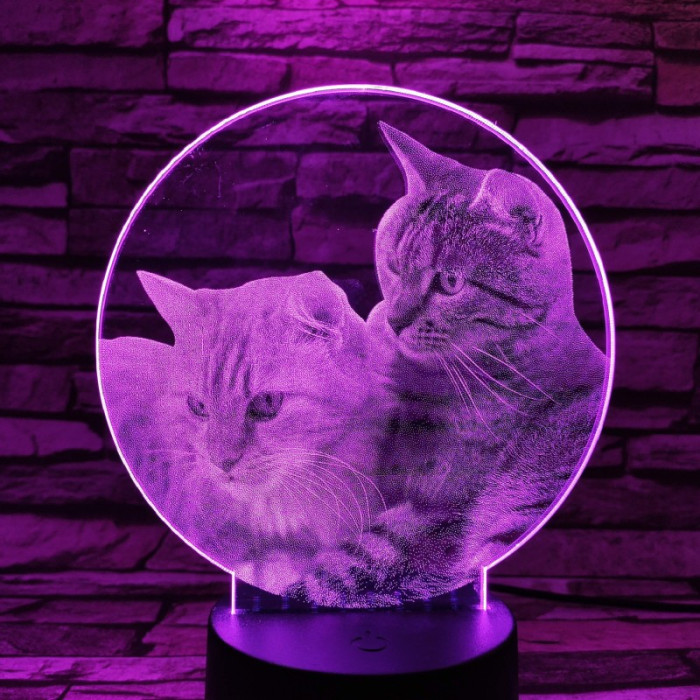 Két cica 7 színű valósághű 3D led lámpa