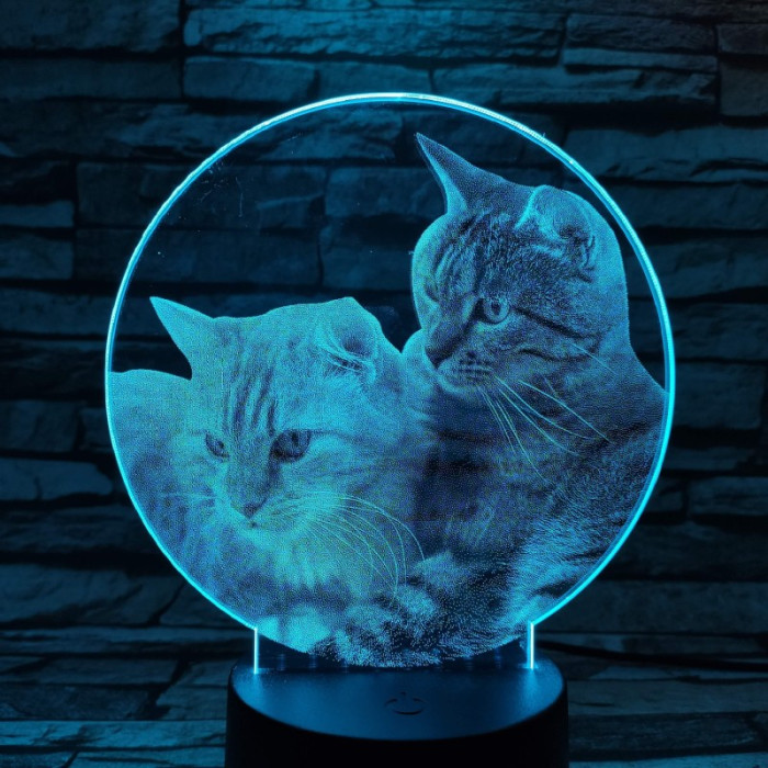 Két cica 7 színű valósághű 3D led lámpa