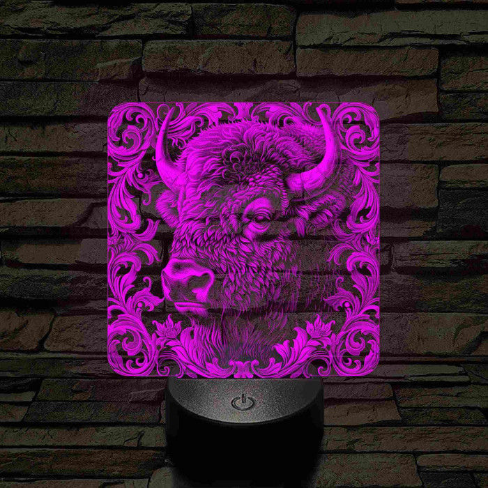 Bölény-fej 7 színű valósághű 3D led lámpa