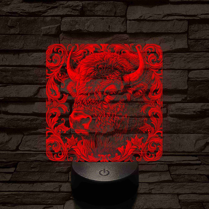 Bölény-fej 7 színű valósághű 3D led lámpa