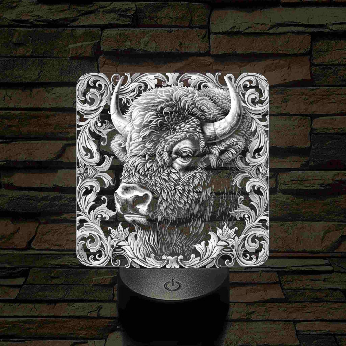 Bölény-fej 7 színű valósághű 3D led lámpa