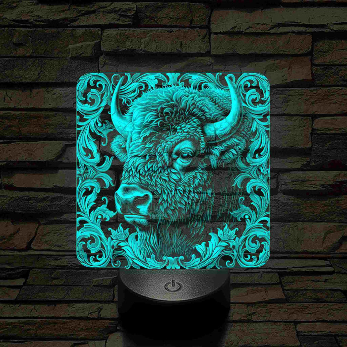 Bölény-fej 7 színű valósághű 3D led lámpa