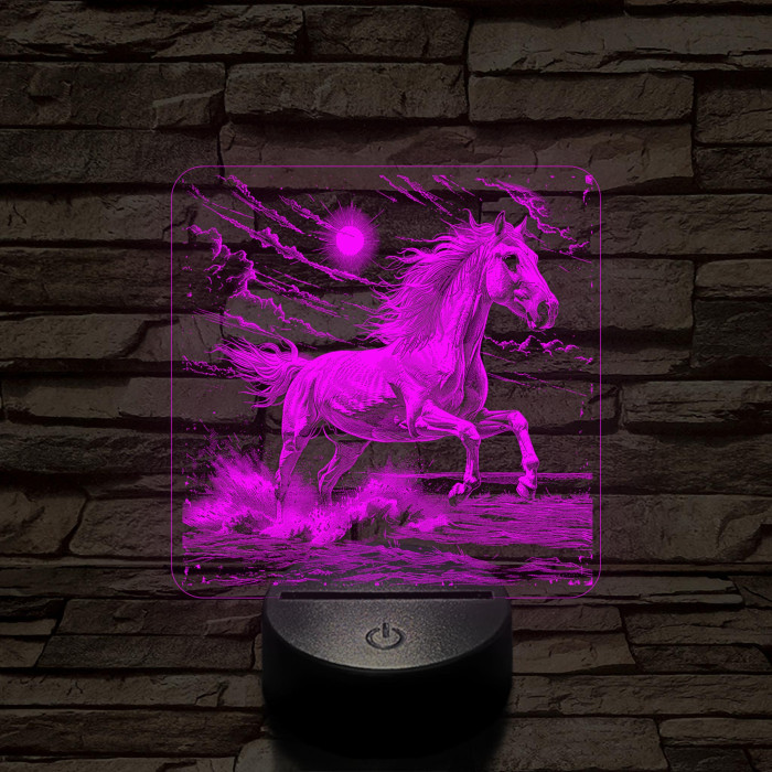 Vizen vágtázó ló   7 színű valósághű 3D led lámpa