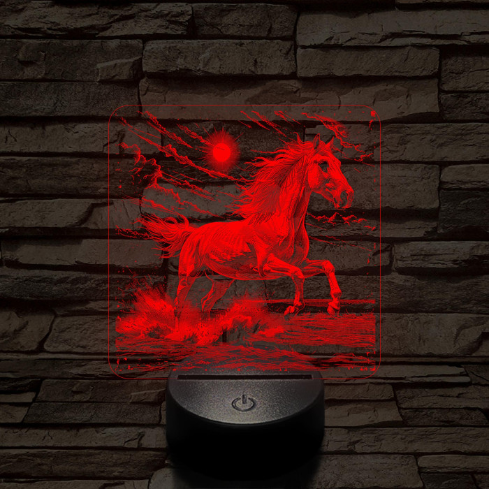 Vizen vágtázó ló   7 színű valósághű 3D led lámpa