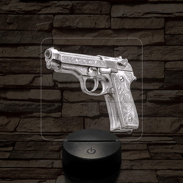 Díszes M9 pisztoly 7 színű valósághű 3D led lámpa