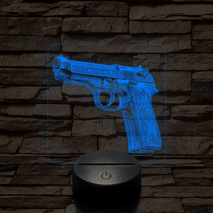 Díszes M9 pisztoly 7 színű valósághű 3D led lámpa