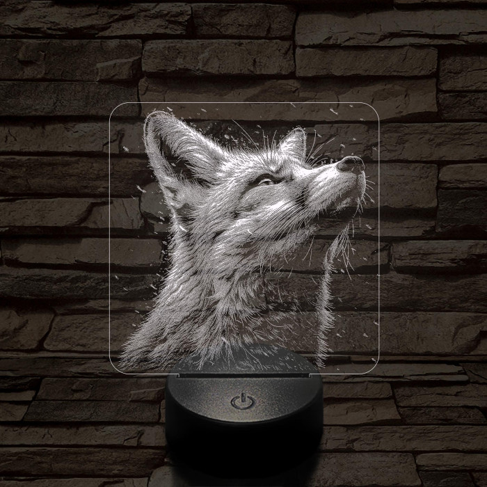 Róka fej  7 színű valósághű 3D led lámpa
