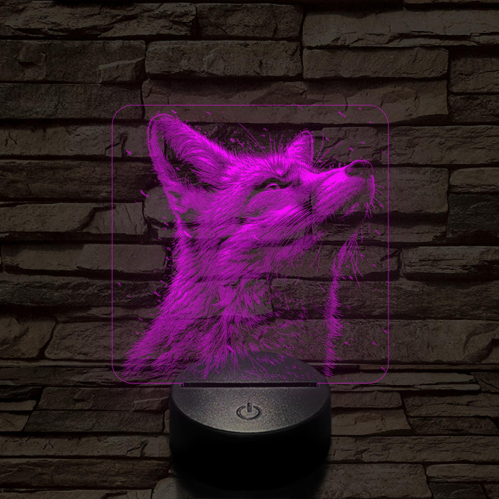 Róka fej  7 színű valósághű 3D led lámpa