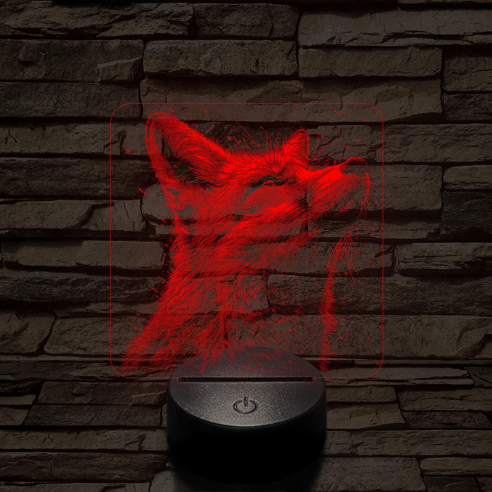 Róka fej  7 színű valósághű 3D led lámpa